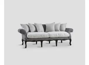 Divano lineare Belleville rivestito in tessuto con struttura in legno massello laccato Black vintage di Dialma Brown