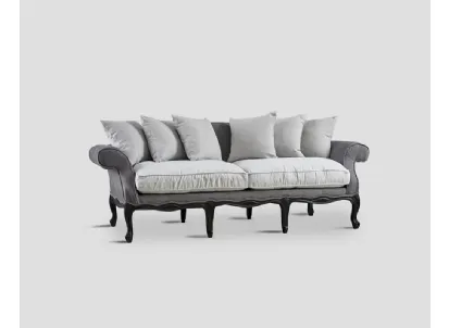 Divano lineare Belleville rivestito in tessuto con struttura in legno massello laccato Black vintage di Dialma Brown