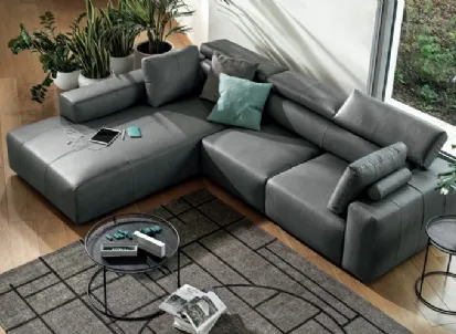 Divano relax in pelle con penisola Dado di Calligaris