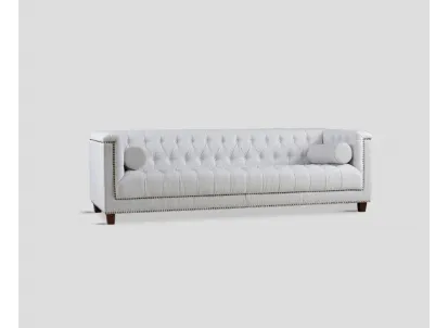 Divano DB005825 3 posti finiture borchiate rivestito tweed e velluto bianco di Dialma Brown