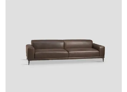 Divano lineare Rotterdam con rivestimento in vera pelle di Dialma Brown