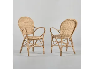 Sedia Agnese in vero Bamboo e Rattan naturale con seduta e schienale in cannettato intrecciato di Dialma Brown