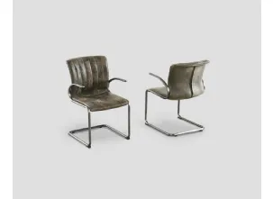 Sedia in vera pelle con braccioli e struttura in metallo Boston di Dialma Brown
