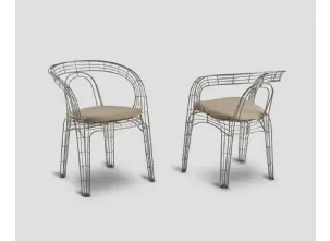 Sedia impilabile Copenaghen in metallo con cuscino imbottito e rivestito in tessuto di Dialma Brown
