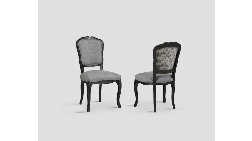 Sedia DB005820 faggio laccata nero vissuto schienale e seduta rivestiti tessuto di Dialma Brown