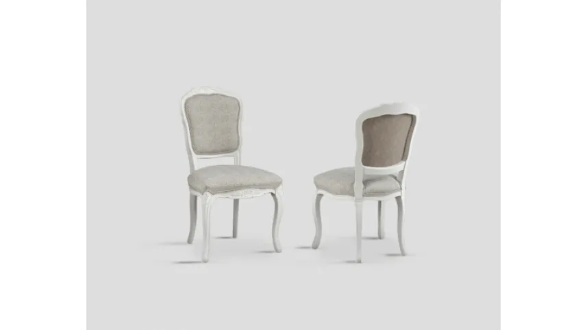 Sedia DB005819 faggio laccata bianco vissuto schienale e seduta rivestiti tessuto di Dialma Brown
