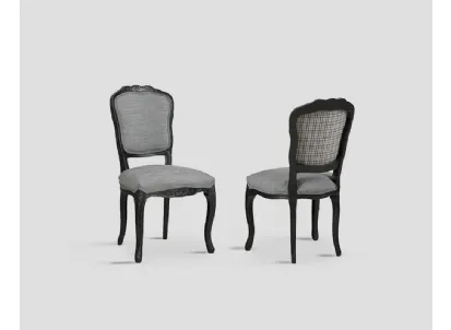 Sedia DB005820 faggio laccata nero vissuto schienale e seduta rivestiti tessuto di Dialma Brown