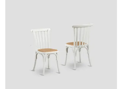 Sedia Isabel in legno massello laccato White vintage con seduta in cannettato intrecciato di Dialma Brown