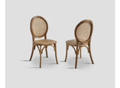 Sedia Jolanda in legno massello di Rovere naturale con seduta e schienale in cannettato intrecciato di Dialma Brown