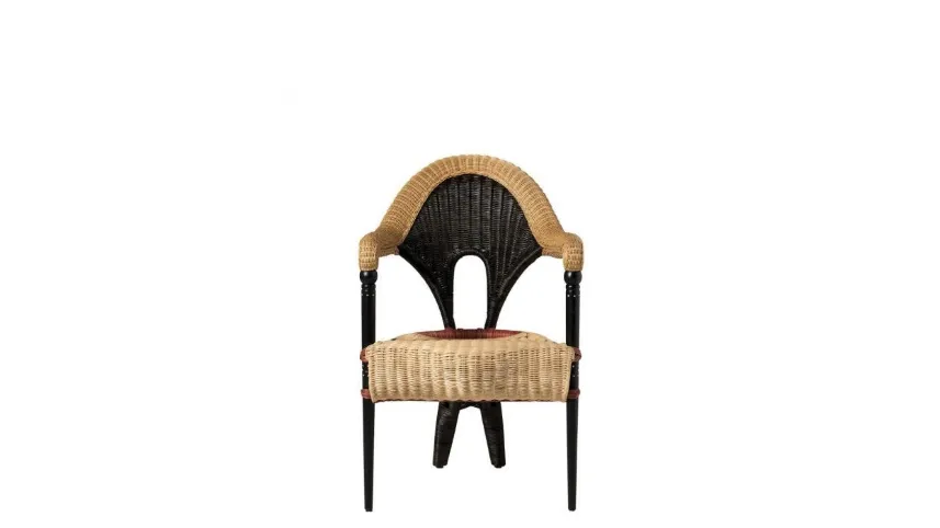 Sedia con seduta e schienale in rattan rivestito in midollino e gambe anteriori in legno massello LIBA di Driade