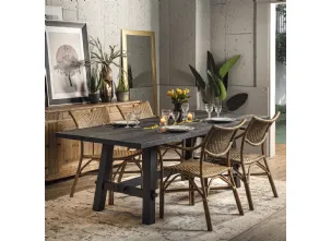 Sedia Nina in vero Bamboo e Rattan patinato con seduta e schienale in cannettato intrecciato di Dialma Brown