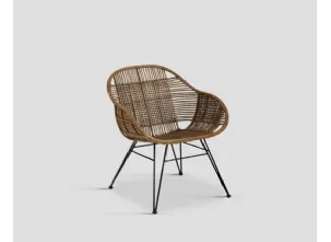 Sedia DB0006284 metallo finitura nero opaco schienale e struttura rattan intrecciato di Dialma Brown