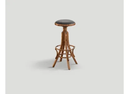 Sgabello DB004092 faggio finitura legno vintage e seduta ecopelle testa di moro girevole di Dialma B