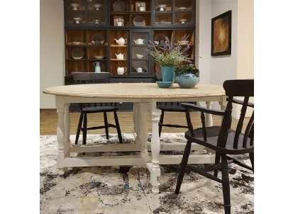 Tavolo consolle ovale Algeciras con top in massello di Rovere naturale spazzolato e base in legno massello laccato Bianco vissuto di Dialma Brown