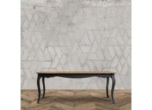 Tavolo allungabile Almeria con base in legno massello laccato nero e top in legno stratificato di Conifera finitura Old Pine di Dialma Brown