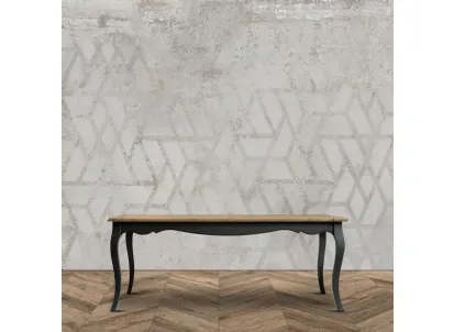 Tavolo allungabile Almeria con base in legno massello laccato nero e top in legno stratificato di Conifera finitura Old Pine di Dialma Brown
