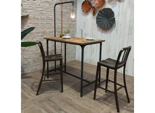 Tavolo snack rettangolare con portalampada Artemio con top in legno stratificato di Conifera finitura Old Pine e base in metallo color Grafite di Dialma Brown