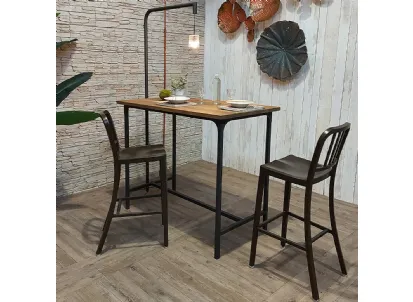 Tavolo snack rettangolare con portalampada Artemio con top in legno stratificato di Conifera finitura Old Pine e base in metallo color Grafite di Dialma Brown