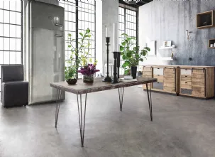 Tavolo Atlantide con piano in Melaminico effetto Cemento e Top Vetro di Bizzotto