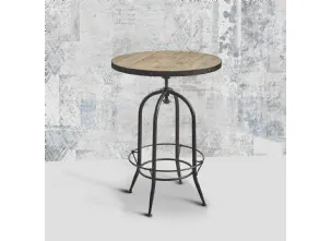 Tavolo snack tondo regolabile in altezza Barman con top in legno di Old Pine e base in metallo di Dialma Brown