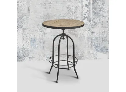 Tavolo snack tondo regolabile in altezza Barman con top in legno di Old Pine e base in metallo di Dialma Brown