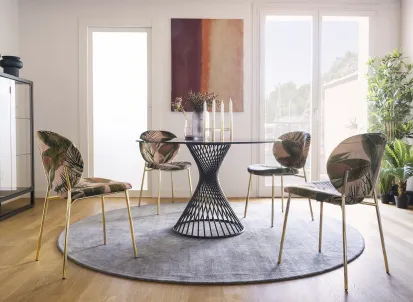 Tavolo rotondo in vetro con struttura in tubo di metallo Vortex di Calligaris