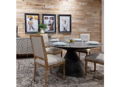 Tavolo rotondo con base conica in metallo e agglomerati naturali e top in alluminio effetto patchwork spazzolato Coufonissi di Dialma Brown
