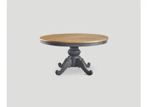 Tavolo DB004858 tondo base laccata lavagna e top rovere vintage chiaro di Dialma Brown