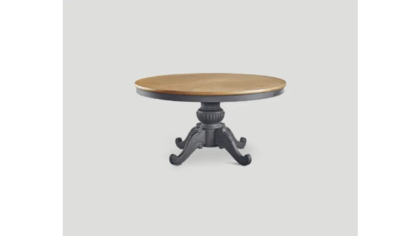 Tavolo DB004858 tondo base laccata lavagna e top rovere vintage chiaro di Dialma Brown