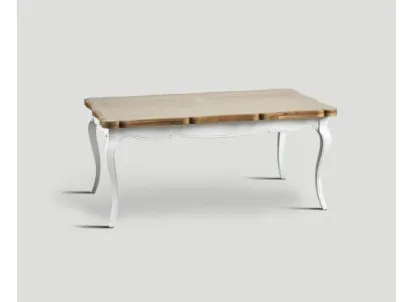 Tavolo DB004882 allungabile base laccata bianca e top sagomato rovere vintage chiaro di Dialma Brown