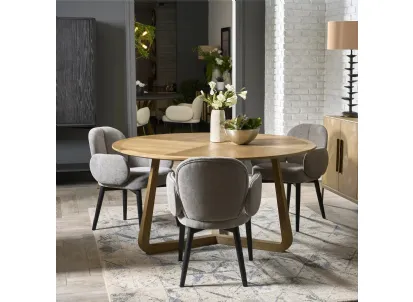 Tavolo rotondo Diadema realizzato in legno stratificato e legno massello di Rovere naturale di Dialma Brown