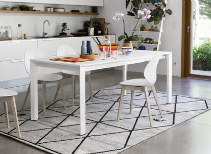 Tavolo allungabile Duca in laccato Bianco con gambe in metallo di Calligaris