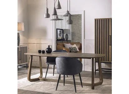 Tavolo ovale Ellisse realizzato in legno stratificato e legno massello di Rovere naturale di Dialma Brown