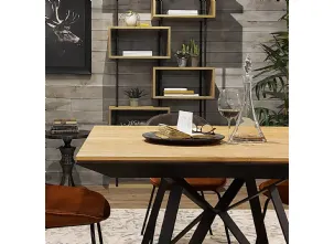Tavolo quadrato allungabile Erik con top in legno stratificato di Rovere naturale e struttura in metallo color Grafite di Dialma Brown