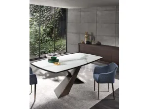 Tavolo Living con piano Legno con inserto in Ceramica e base in metallo verniciato di Riflessi