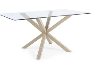 Tavolo May Rettangolare Gamba Legno e Top Vetro di Bizzotto