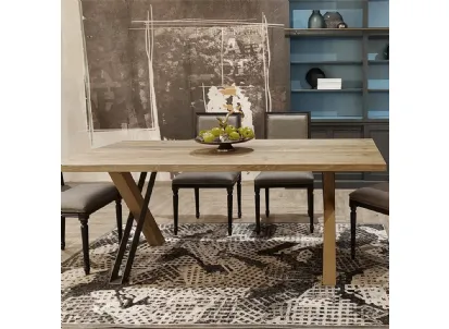 Tavolo rettangolare Mist con base in metallo finitura Ferro Brunito e legno vecchio e top in massello di legno vecchio finitura Naturale di Dialma Brown
