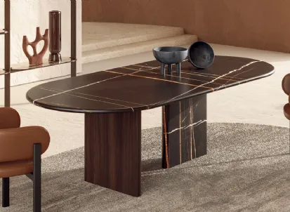 Tavolo con top in marmo e base in marmo e legno Monolith di Nature Design