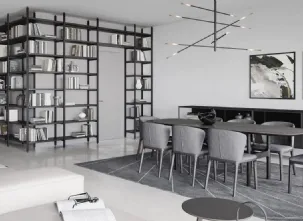 Tavolo Torii con top in marmo Grigio e base in legno di Novamobili