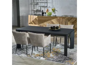 Tavolo rettangolare Panarea in legno stratificato e legno massello di Conifera finitura Dark Titanium di Dialma Brown