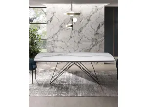 Tavolo Pegaso con top in Legno con inserto in Ceramica e base in tondino di acciaio di Riflessi