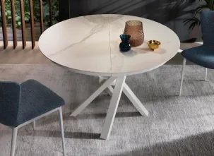 Tavolo allungabile Shangai Round con top in ceramica e base in alluminio verniciato di Riflessi