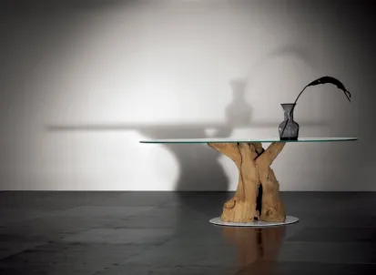 Tavolo con base di tronco e piano in vetro Sequoia Nana di Nature Design