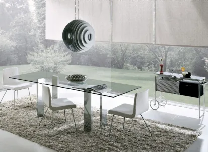 Tavolo con piano rettangolare in vetro con base in alluminio Taul di Misuraemme