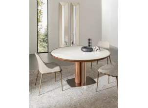 Tavolo rotondo Tower in ceramica e legno di Riflessi
