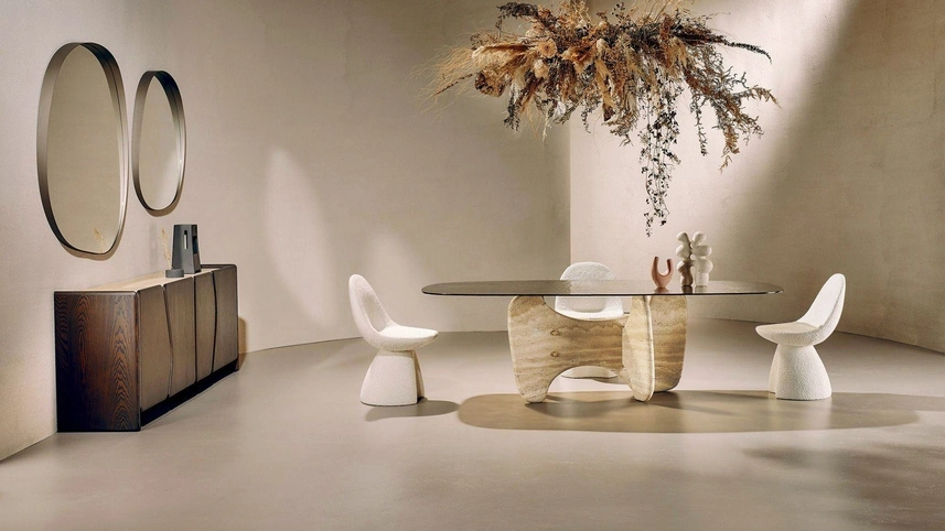 Tavolo Tribe Stone in vetro con base in marmo di Nature Design