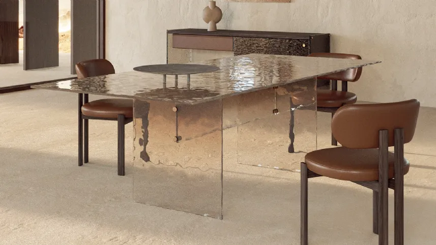 Tavolo di design in vetro cotto roccia Waterfall di Nature Design