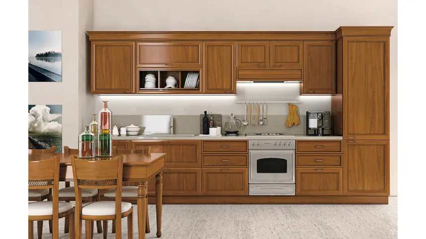 Cucina Classica lineare in legno Le Gemme composizione 05 di Le Fablier