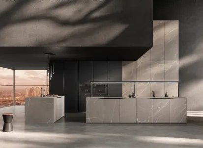 Cucina Design lineare Elementi 01 in ceramica gres effetto pietra di Snaidero