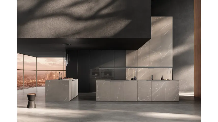 Cucina Design lineare Elementi in ceramica gres effetto pietra di Snaidero